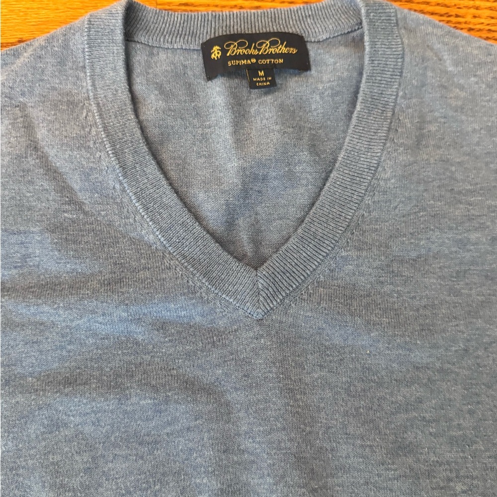 Brooks Brothers men’s size medium supima cotton blue v neck sweater vest - Picture 4 of 11